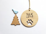 Personalised Dog / Cat / Pet Wood Christmas Decoration-PAW DESIGN - Little Birdy Finds