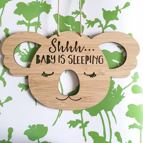 Shhh Baby Is Sleeping Sleepy Koala Wall Hanging - Little Birdy Finds - Australian made, personalised children's decor, bag tags, cubby house signs, christmas decorations, custom made, personalised decor, personalised gifts, keepsake