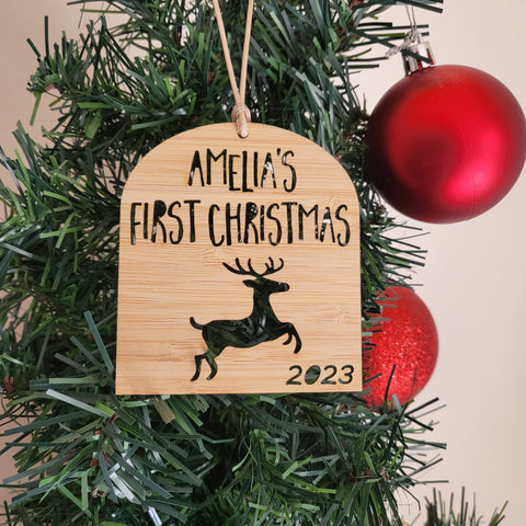 Personalised First Christmas Arch Wood Christmas Decoration