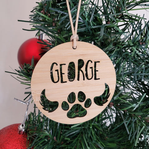Personalised Dog / Cat / Pet Memorial Wood Christmas Decoration-PAW DESIGN