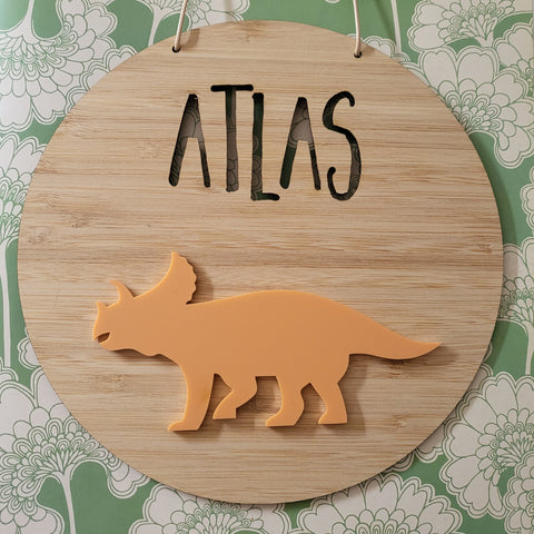 Triceratops Bamboo & Acrylic Wall Plaque