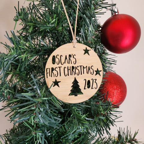 Personalised First Christmas Wood Christmas Decoration - Little Birdy Finds