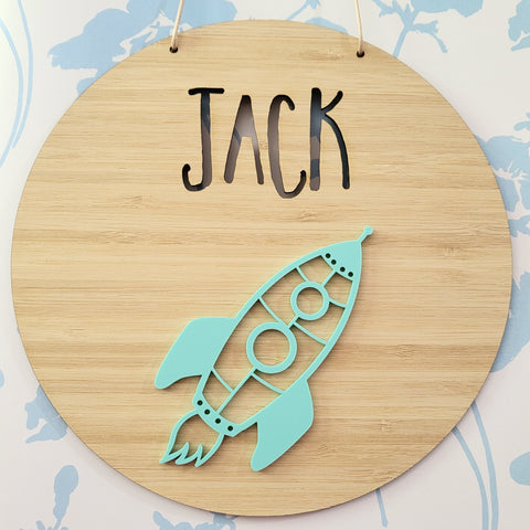 Rocket Bamboo & Acrylic Wall Plaque