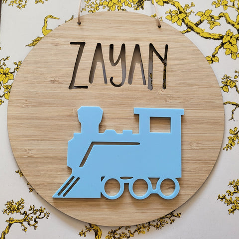 Train Bamboo & Acrylic Wall Plaque