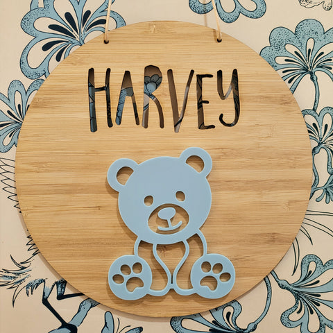 Teddy Bear Bamboo & Acrylic Wall Plaque