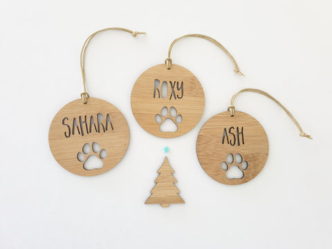 Personalised Dog / Cat / Pet Wood Christmas Decoration-PAW DESIGN - Little Birdy Finds