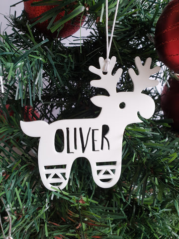 White Reindeer Personalised Christmas Decoration