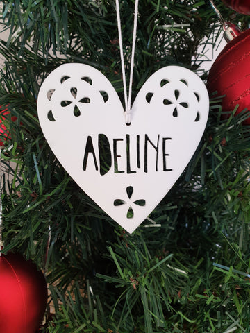 White Heart Personalised Christmas Decoration