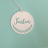 Personalised Wood Christmas Decoration WREATH DESIGN - Little Birdy Finds