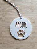 Personalised Dog / Cat / Pet Wood Christmas Decoration-PAW DESIGN - Little Birdy Finds