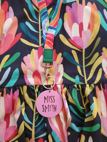 Personlised Teacher Keyring WITH RAINBOW LANYARD