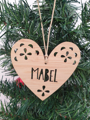 Bamboo Heart Personalised Christmas Decoration