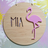 Flamingo Bamboo & Acrylic Wall Plaque