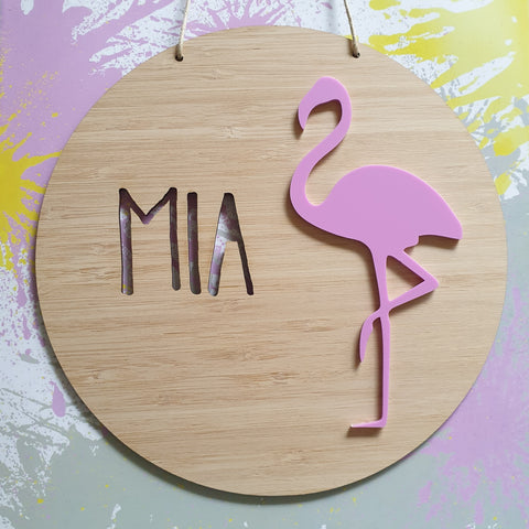 Flamingo Bamboo & Acrylic Wall Plaque