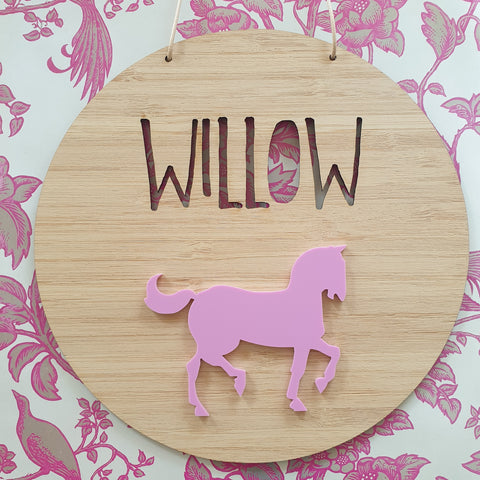 Horse / Pony Bamboo & Acrylic Wall Plaque