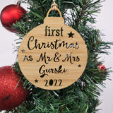 Personalised FIRST Christmas Bauble as MR & MRS 2022 - Little Birdy Finds