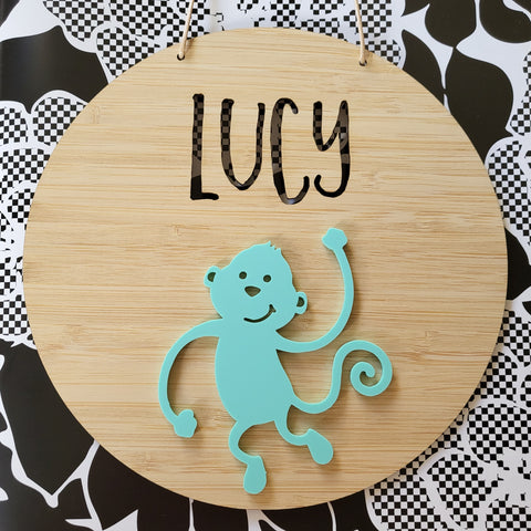 Monkey Bamboo & Acrylic Wall Plaque