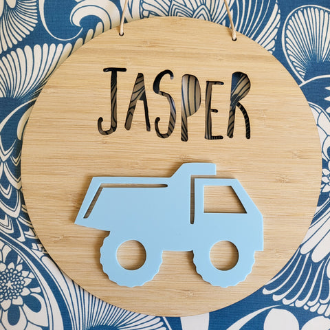 Dump Truck Bamboo & Acrylic Wall Plaque