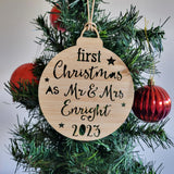 Personalised FIRST Christmas Bauble as MR & MRS 2023 - Little Birdy Finds