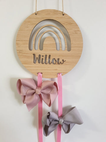 Personalised Wooden Bow-Hairclip holder RAINBOW Design