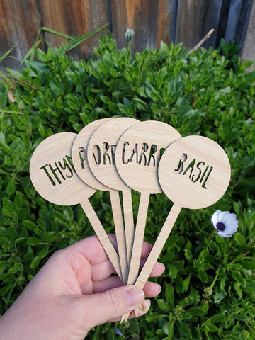 Round Wooden Herb Markers - Little Birdy Finds