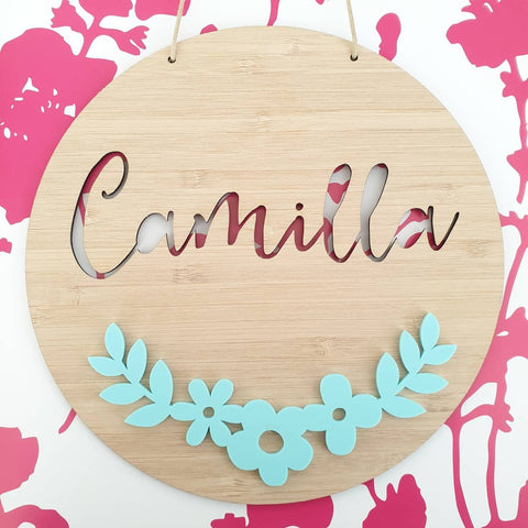 Floral Garland Bamboo & Acrylic Wall Plaque