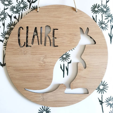 Kangaroo Personalised Wall Plaque - Little Birdy Finds - Australian made, personalised children's decor, bag tags, cubby house signs, christmas decorations, custom made, personalised decor, personalised gifts, keepsake