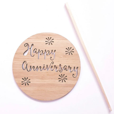 Happy Anniversary Wood Cake Topper - Little Birdy Finds