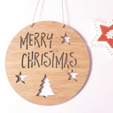 Merry Christmas Tree and Stars Wooden Wall Hanging - Little Birdy Finds