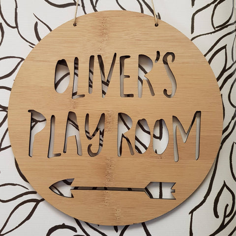Personalised Wooden Play Room Sign Arrow Design - Little Birdy Finds - Australian made, personalised children's decor, bag tags, cubby house signs, christmas decorations, custom made, personalised decor, personalised gifts, keepsake