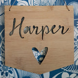 Personalised Flag Name Wooden Wall Hanging HEART Design - Little Birdy Finds