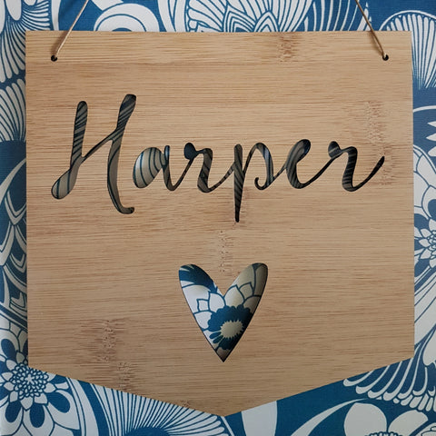 Personalised Flag Name Wooden Wall Hanging HEART Design - Little Birdy Finds