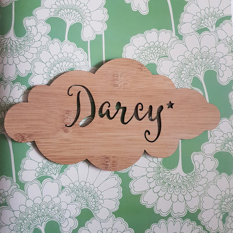 Personalised Bamboo Door / Wall hanging Cloud Design - Little Birdy Finds