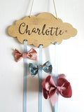 Personalised Wooden Cloud Bow-Hairclip holder - Little Birdy Finds