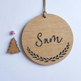 Personalised Wood Christmas Decoration WREATH DESIGN - Little Birdy Finds