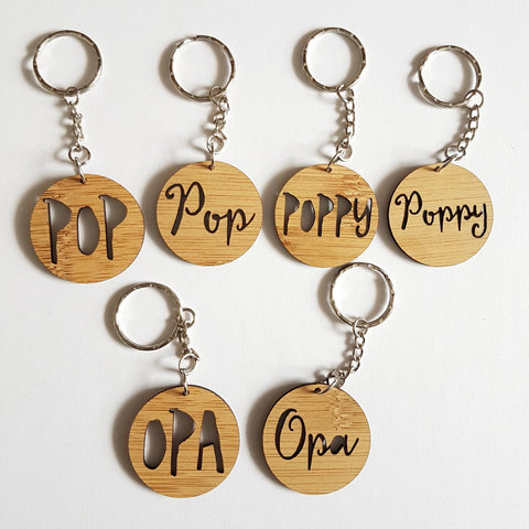 Wooden Pop, Poppy, Opa, Pa keyring - Little Birdy Finds