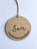 Personalised Wood Christmas Decoration WREATH DESIGN - Little Birdy Finds