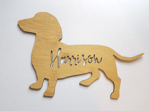 Personalised Wooden Bamboo Wall hanging DACHSHUND DESIGN - Little Birdy Finds