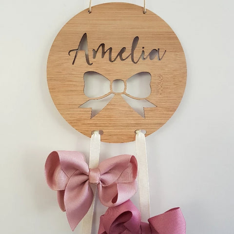 Personalised Wooden Bow-Hairclip holder BOW Design - Little Birdy Finds
