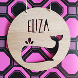 WHALE Personalised Wooden Wall / Door Hanging - Little Birdy Finds
