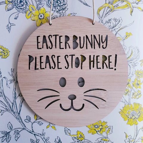 Easter Bunny Please Stop Here Wall Hanging - Little Birdy Finds