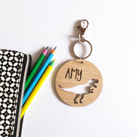 T-REX Dinosaur Bag Tag / Keyring Wood Bamboo - Little Birdy Finds