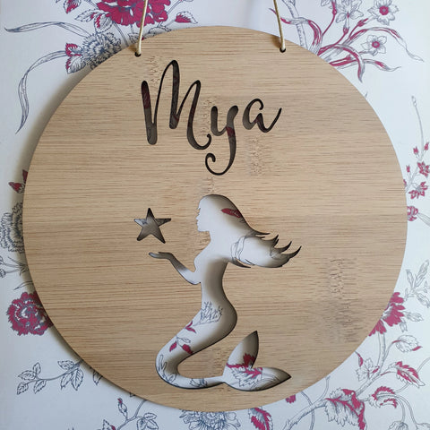 Personalised Wooden Wall Hanging MERMAID - Little Birdy Finds