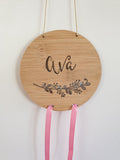 Personalised Wooden Bow-Hairclip holder FLORAL Design - Little Birdy Finds