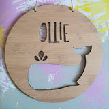 WHALE Personalised Wooden Wall / Door Hanging - Little Birdy Finds